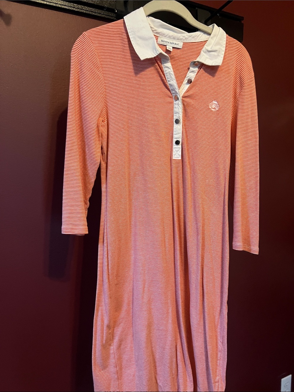 Banana Republic Coral-Pink Striped Long Sleeve Polo Dress